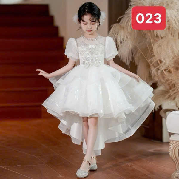 [FreeShip] [Ảnh thật] váy công chúa bé gái trắng đuôi tôm , đầm công chúa cho bé từ 8-40kg ( MÃ 023 )