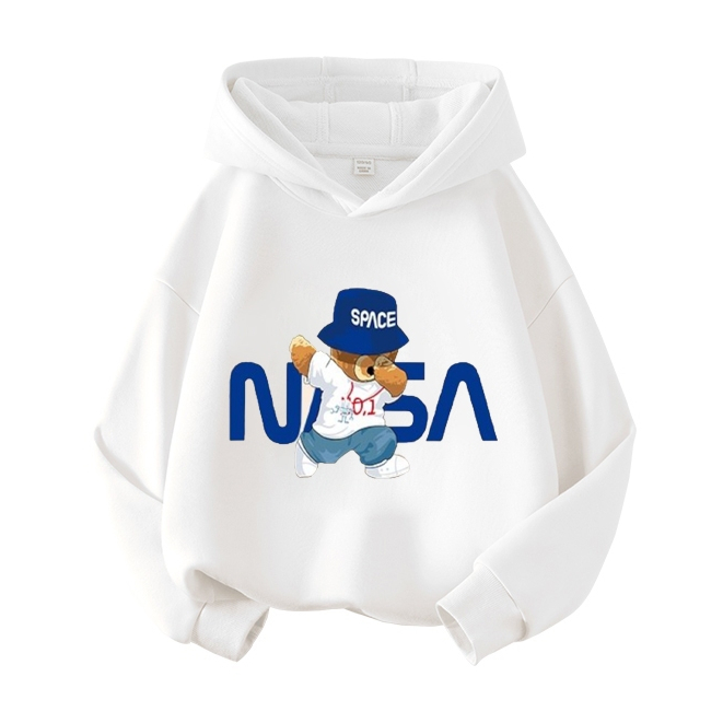 Áo Hoodie Trẻ Em Ép Nhiệt Hình Gấu NASA đơn giản dễ thương dành cho bé, chất vải nỉ cotton mềm mịn