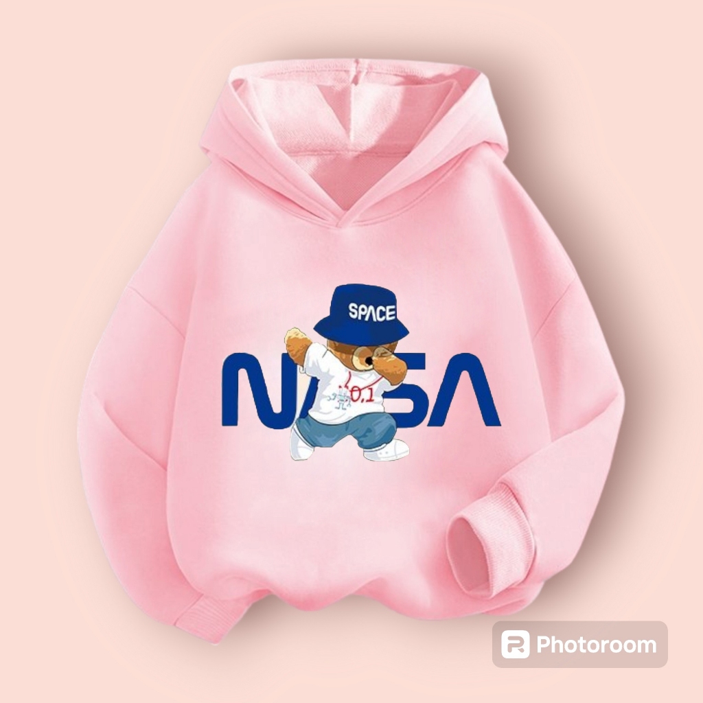 Áo Hoodie Trẻ Em Ép Nhiệt Hình Gấu NASA đơn giản dễ thương dành cho bé, chất vải nỉ cotton mềm mịn