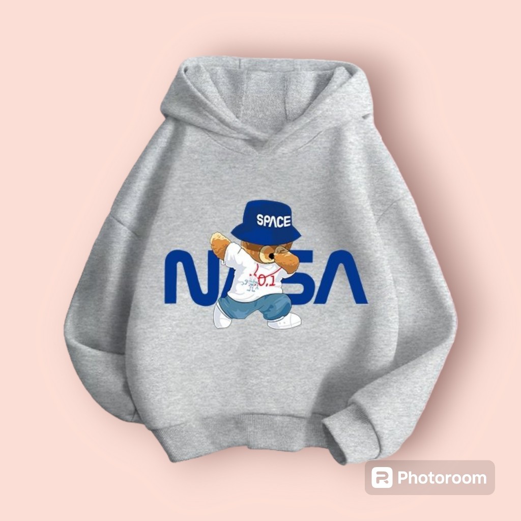 Áo Hoodie Trẻ Em Ép Nhiệt Hình Gấu NASA đơn giản dễ thương dành cho bé, chất vải nỉ cotton mềm mịn