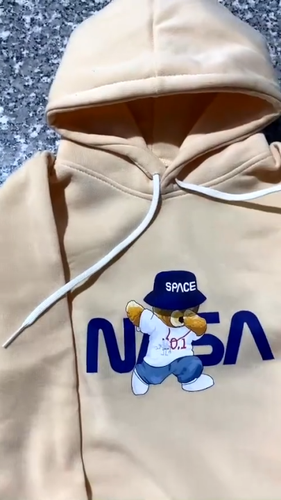 Áo Hoodie Trẻ Em Ép Nhiệt Hình Gấu NASA đơn giản dễ thương dành cho bé, chất vải nỉ cotton mềm mịn