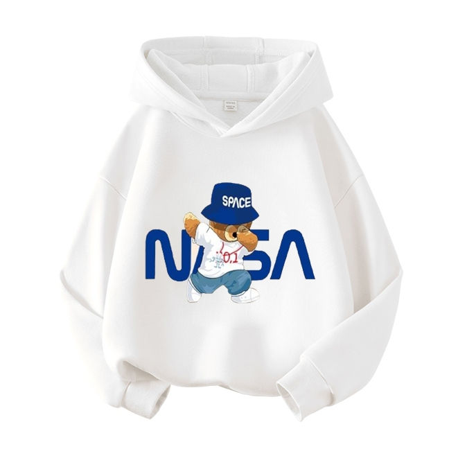 Áo Hoodie Trẻ Em Ép Nhiệt Hình Gấu NASA đơn giản dễ thương dành cho bé, chất vải nỉ cotton mềm mịn