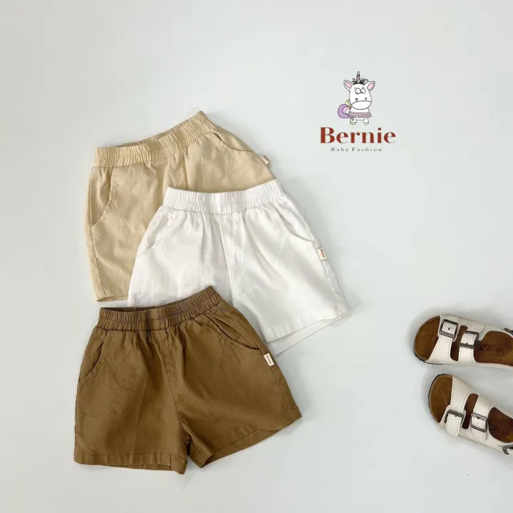 Quần sooc đùi linen kaki mềm bé trai bé gái unisex màu trắng nâu be BERNIE phong cách hàn quốc 7kg đến 30kg