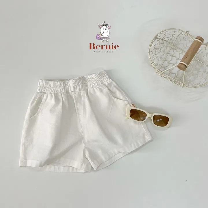 Quần sooc đùi linen kaki mềm bé trai bé gái unisex màu trắng nâu be BERNIE phong cách hàn quốc 7kg đến 30kg
