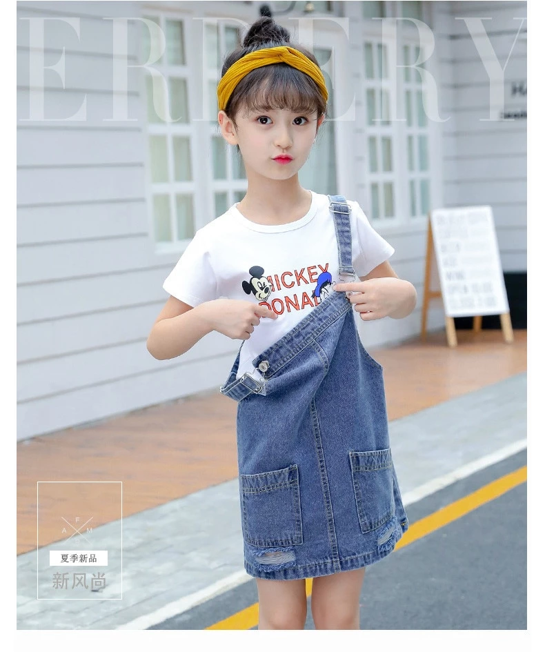 Set yếm denim tiểu thư cho bé gái