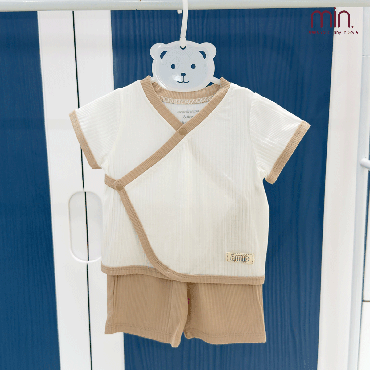 Bộ Sơ Sinh Cộc Tay Anminaza Cài Chéo Vạt Cong Mềm Mại Thoáng Mát Cho Bé - Hàng Chính Hãng AMI0363