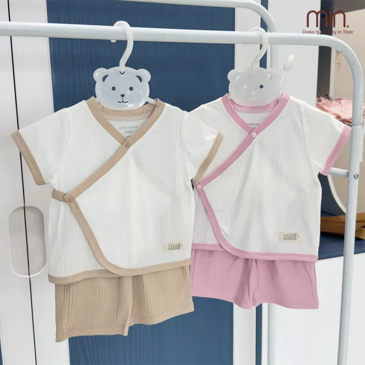 Bộ sơ sinh cộc tay cài chéo mềm mại thoáng mát Bộ Sơ Sinh Cộ