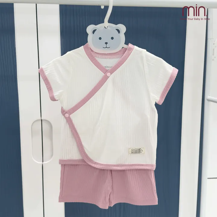 Bộ sơ sinh cộc tay cài chéo mềm mại thoáng mát Bộ Sơ Sinh Cộ