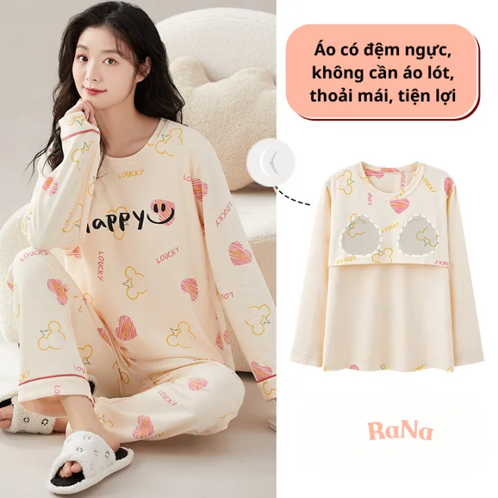 Bộ đồ ngủ dài tay cotton thấm hút cho bé
