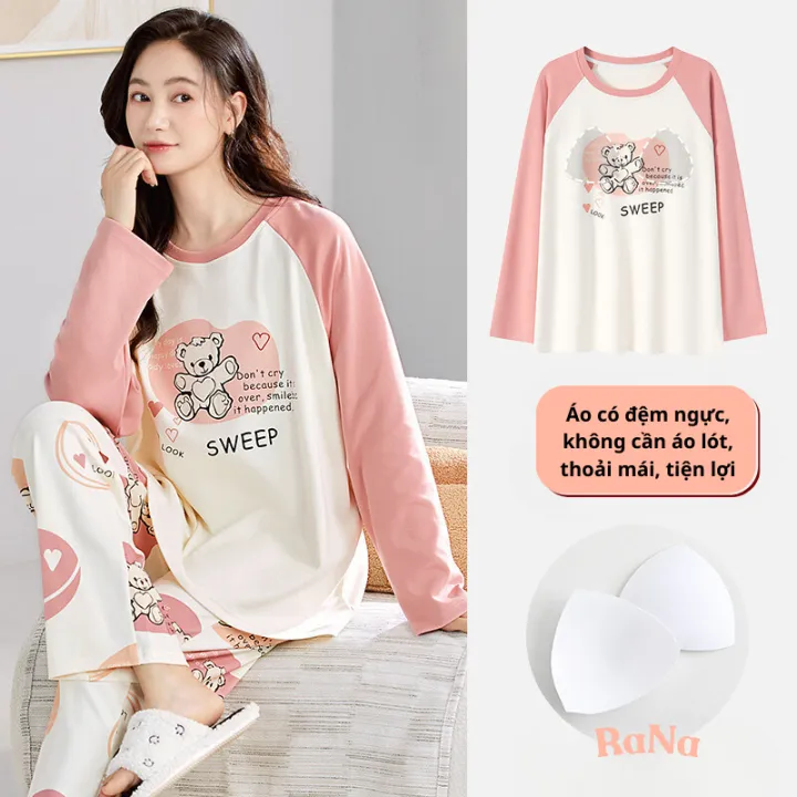 Bộ đồ ngủ dài tay cotton thấm hút cho bé