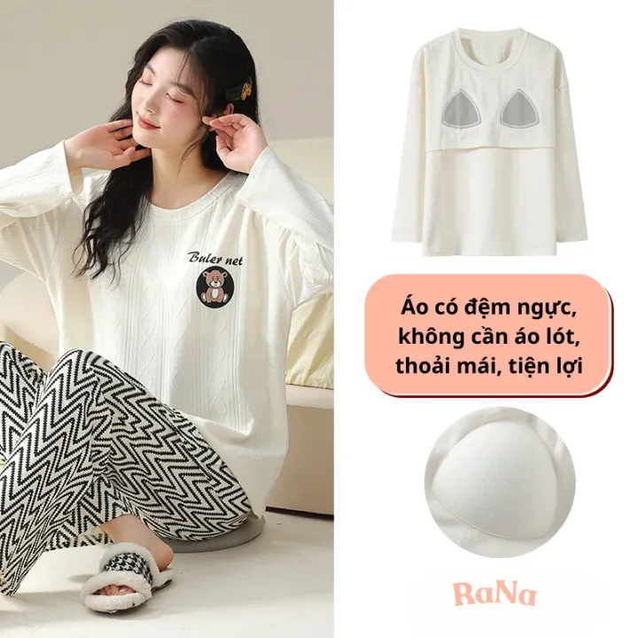 Bộ đồ ngủ dài tay cotton thấm hút cho bé