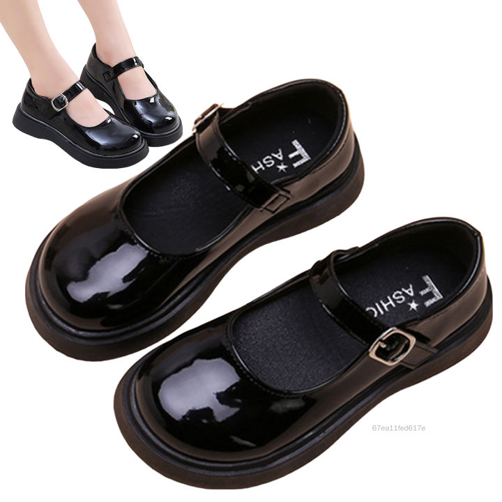 Phong cách Hàn Quốc Giày học sinh màu đen đơn giản cho bé gái Da bóng Đế mềm Giày trẻ em chống trơn trượt thoải mái 3-18 tuổi M-Kiss-VN