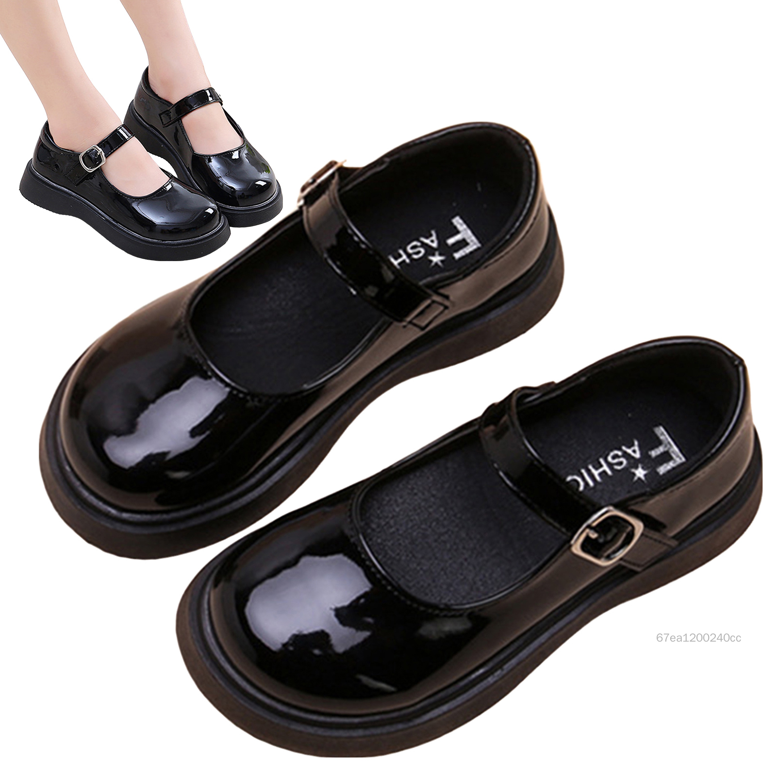 Phong cách Hàn Quốc Giày học sinh màu đen đơn giản cho bé gái Da bóng Đế mềm Giày trẻ em chống trơn trượt thoải mái 3-18 tuổi M-Kiss-VN