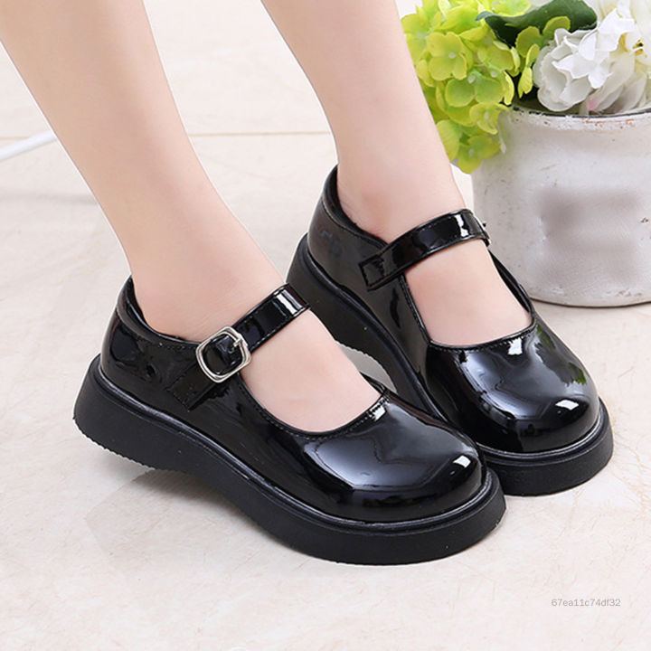 Phong cách Hàn Quốc Giày học sinh màu đen đơn giản cho bé gái Da bóng Đế mềm Giày trẻ em chống trơn trượt thoải mái 3-18 tuổi M-Kiss-VN