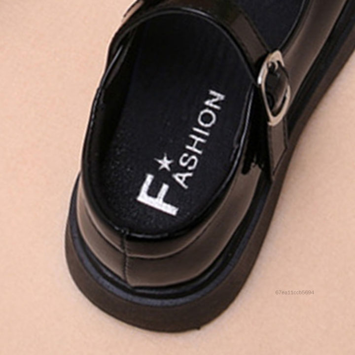 Phong cách Hàn Quốc Giày học sinh màu đen đơn giản cho bé gái Da bóng Đế mềm Giày trẻ em chống trơn trượt thoải mái 3-18 tuổi M-Kiss-VN