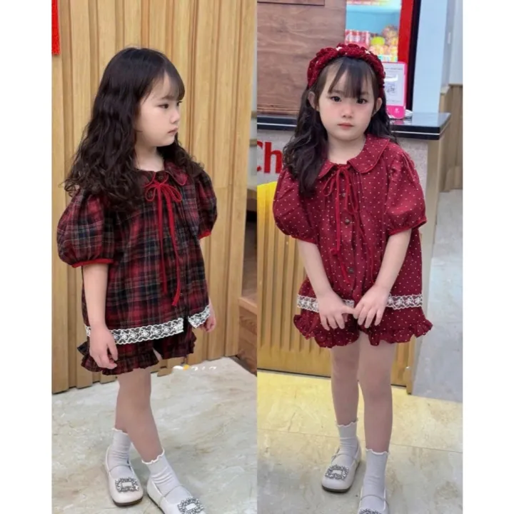 Bộ Đũi Ren Cổ Nơ 2 Màu - Siêu Xinh Cho Bé 1-5 Tuổi