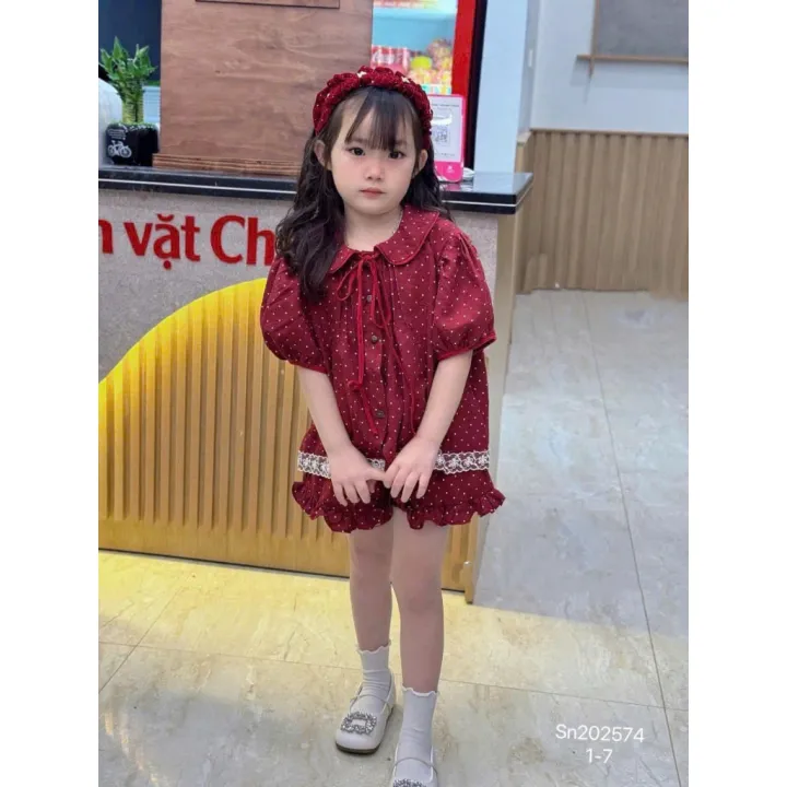 Bộ Đũi Ren Cổ Nơ 2 Màu - Siêu Xinh Cho Bé 1-5 Tuổi