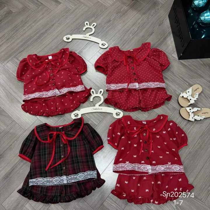 Bộ Đũi Ren Cổ Nơ 2 Màu - Siêu Xinh Cho Bé 1-5 Tuổi