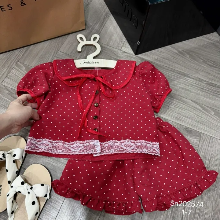 Bộ Đũi Ren Cổ Nơ 2 Màu - Siêu Xinh Cho Bé 1-5 Tuổi