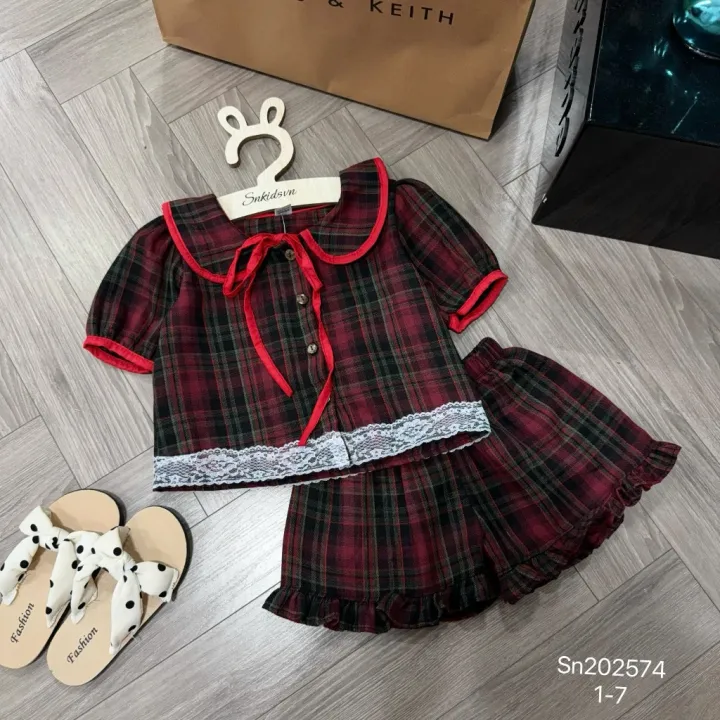 Bộ Đũi Ren Cổ Nơ 2 Màu - Siêu Xinh Cho Bé 1-5 Tuổi