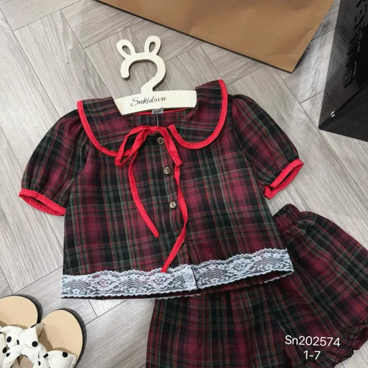 Bộ Đũi Ren Cổ Nơ 2 Màu - Siêu Xinh Cho Bé 1-5 Tuổi