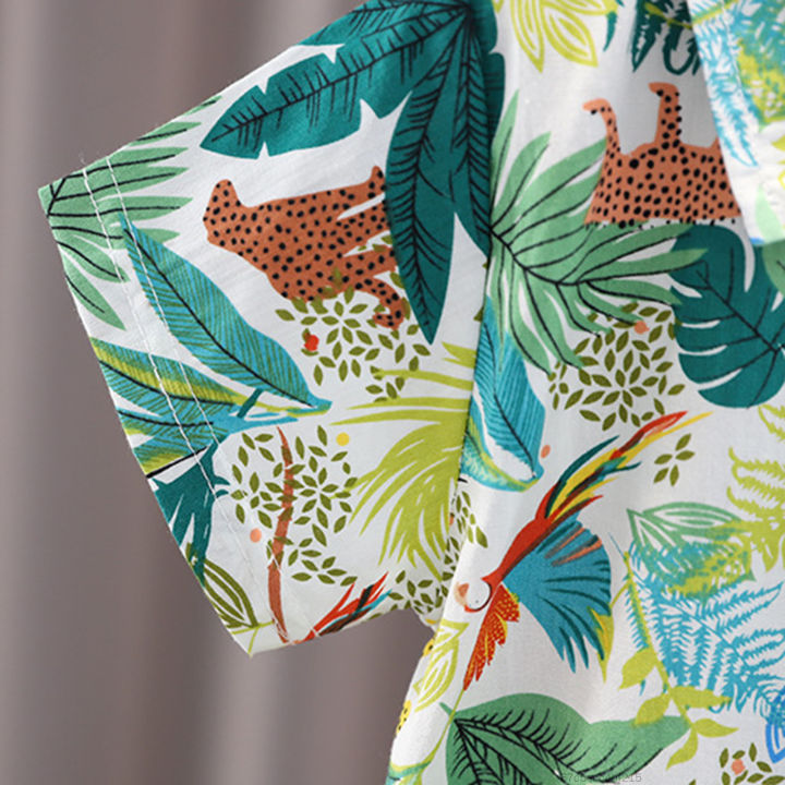 Trẻ em Quần áo cotton Mùa hè bé trai Khủng long Mô hình O-Neck T Áo sơ mi Denim Shorts 2 cái / Set Trẻ sơ sinh Bộ đồ thể thao 0-5 tuổi FK-VN