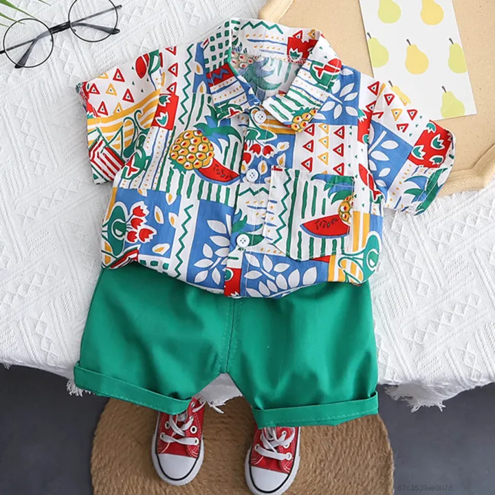 Bộ đồ cotton bé trai in khủng long dễ thương