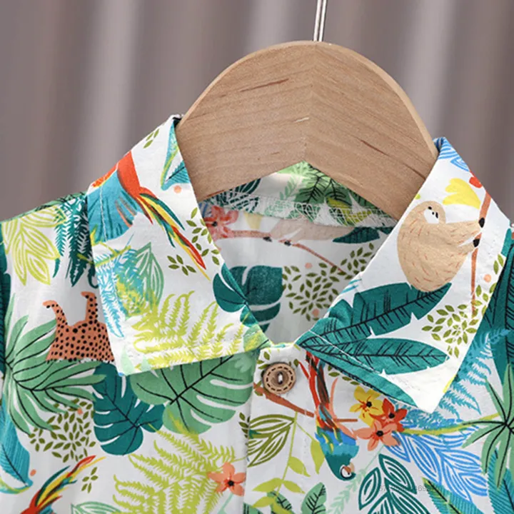 Bộ đồ cotton bé trai in khủng long dễ thương