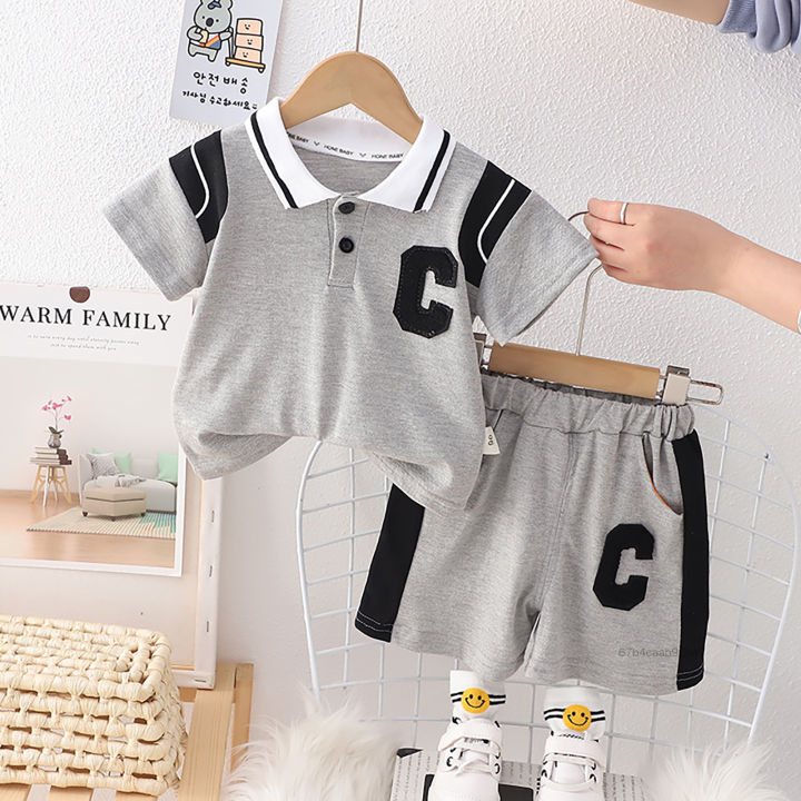 Trẻ em Quần short nam Set Thời trang Phong cách thể thao Áo sơ mi ve áo với quần short cho trang phục thời tiết nóng mùa hè FK-VN