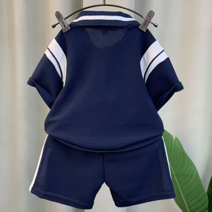 Trẻ em Quần short nam Set Thời trang Phong cách thể thao Áo sơ mi ve áo với quần short cho trang phục thời tiết nóng mùa hè FK-VN