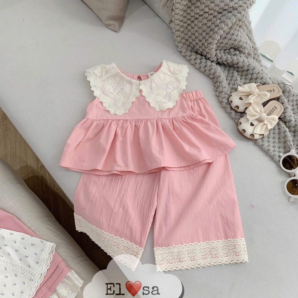 Quần Áo Bé Gái -  SET ÁO THÔ ĐŨI PHỐI REN MIX QUẦN XUÔNG Siêu Xinh cho bé gái 1 - 5 Tuổi