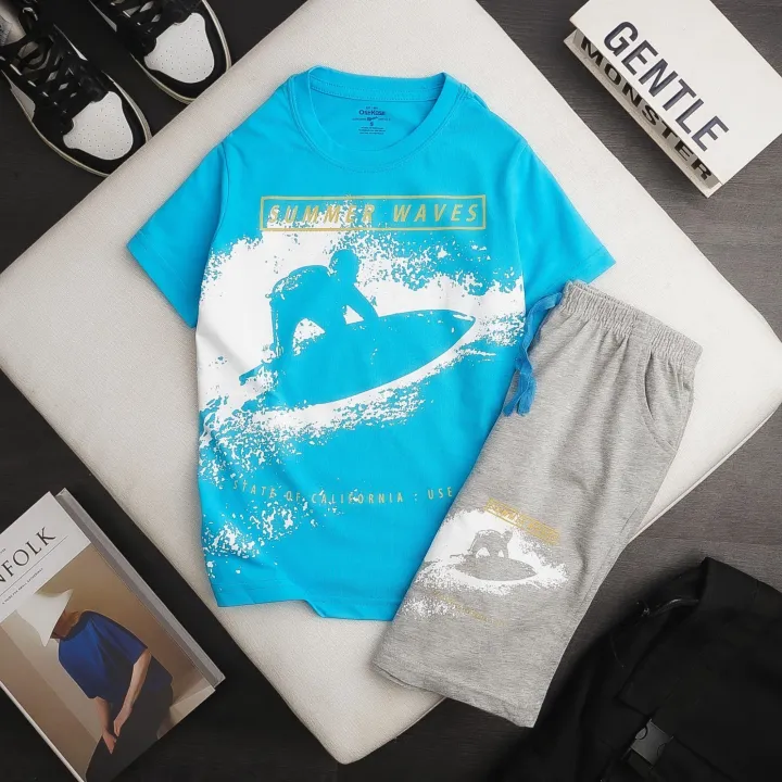 [18kg-55kg] Bộ thun cotton thoáng mát bé trai Oshkosh đại.