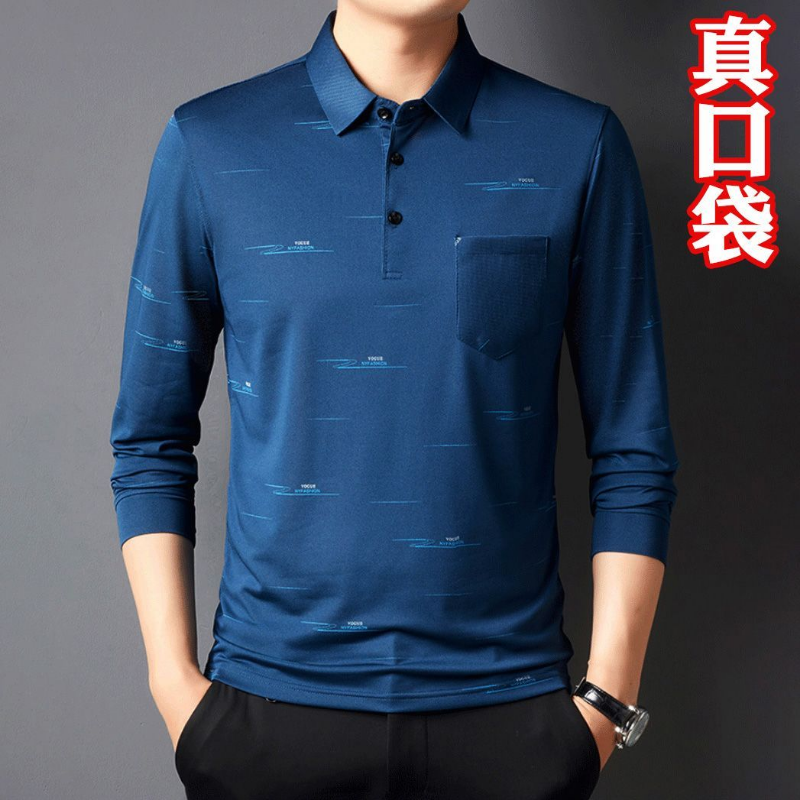 2022 Men's New Spring and Autumn Long Sleeved Shirt Men's Spring and Autumn Lapel Printing POLO Shirt