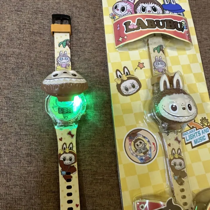 AGONIE SPORTS Labubu Đồng hồ LED Hoạt hình 3D Phát sáng ban đêm Đồng hồ Thời trang Dạ Quang Đồng hồ số Dành cho trẻ em