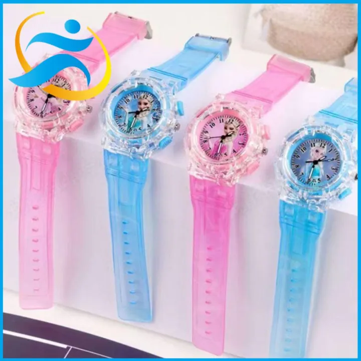 AGONIE SPORTS Phát quang Đồng hồ đeo tay Elsa đông lạnh Dây đeo đồng hồ PVC Tròn Đồng hồ Thời trang Dễ thương Đồng hồ thạch anh