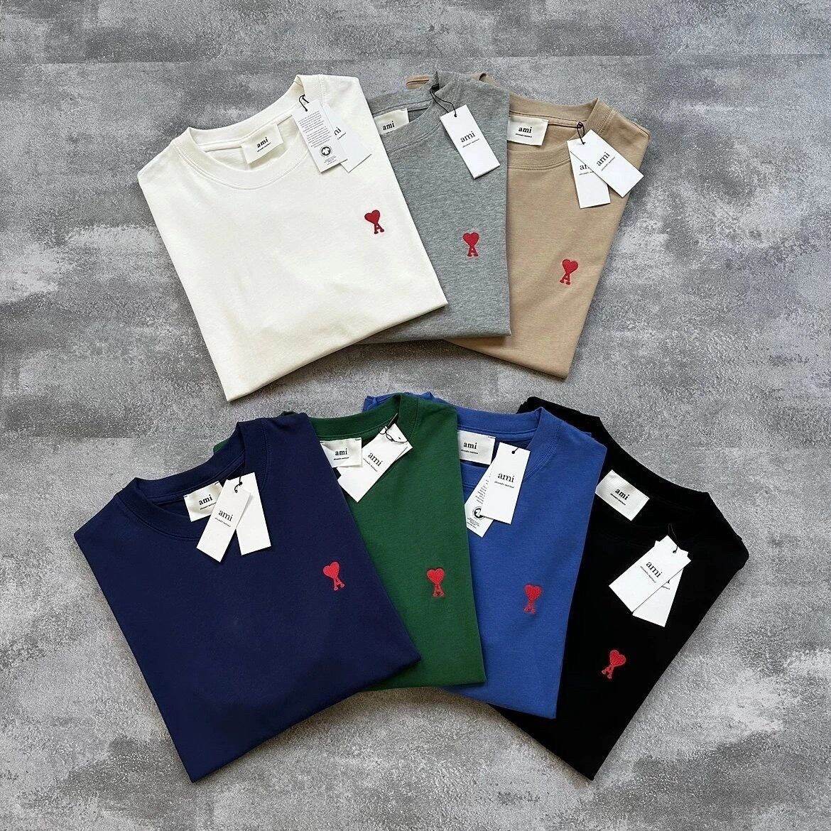 Ami T-shirt basic style embroidered logo unisex T-shirt round neck classic simple breathable