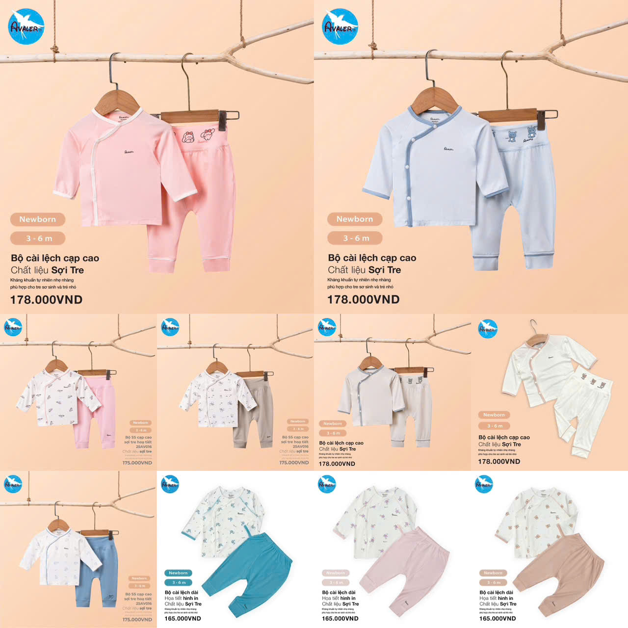 Bộ đồ sơ sinh Avaler dài tay thiết kế cài lệch tinh tế