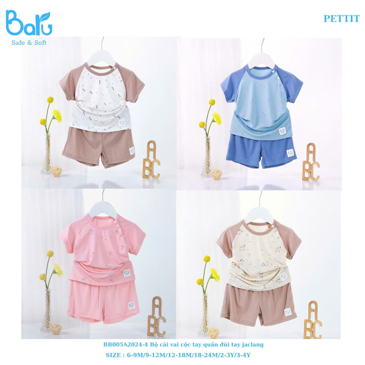 Bộ Đồ Cộc Tay Cài Vai Vải Jacquard Cao Cấp Cho Bé