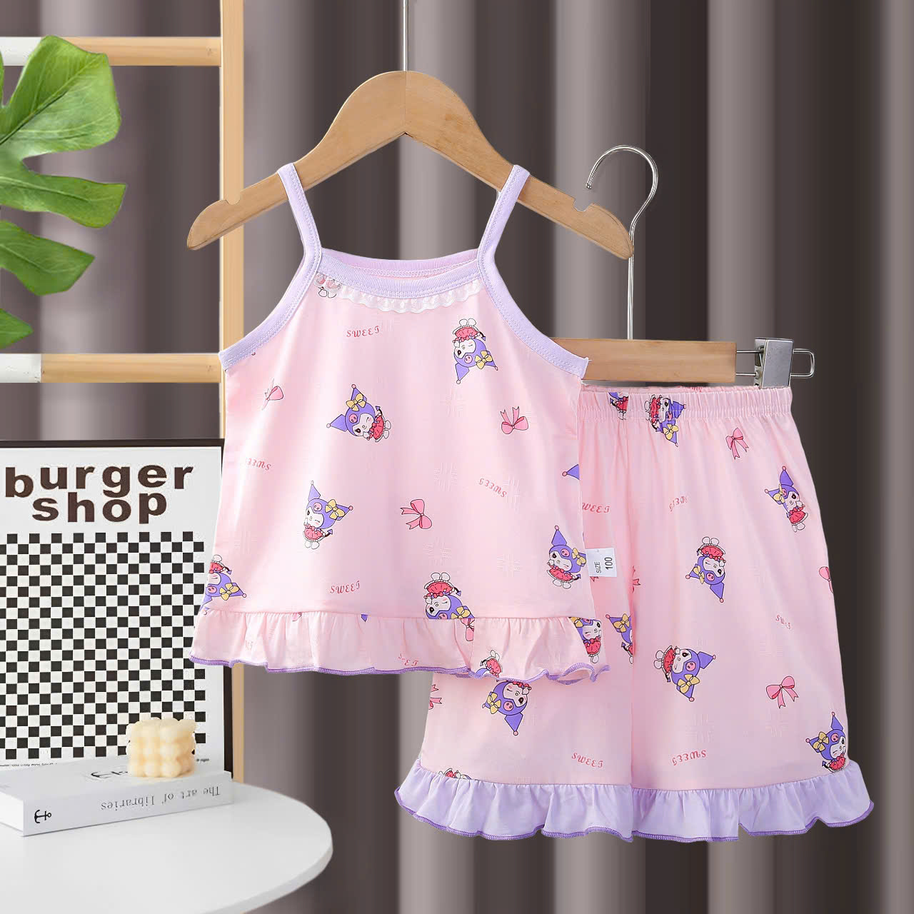 Bộ đồ hai dây Tencel mát lạnh cho bé gái