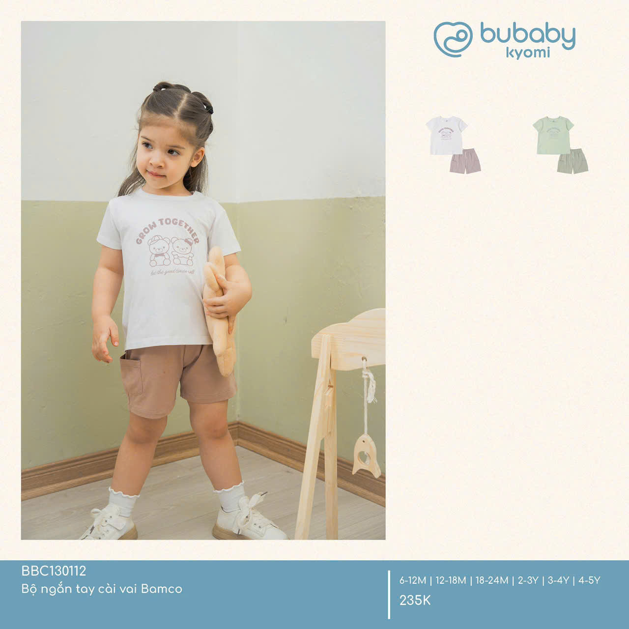 Bộ đồ cộc tay sợi tre cài vai Minnie 1992 cho bé