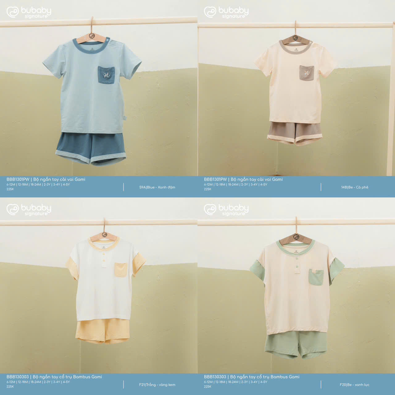 BU BABY - Bộ quần áo ngắn tay cài vai, cổ trụ cho bé