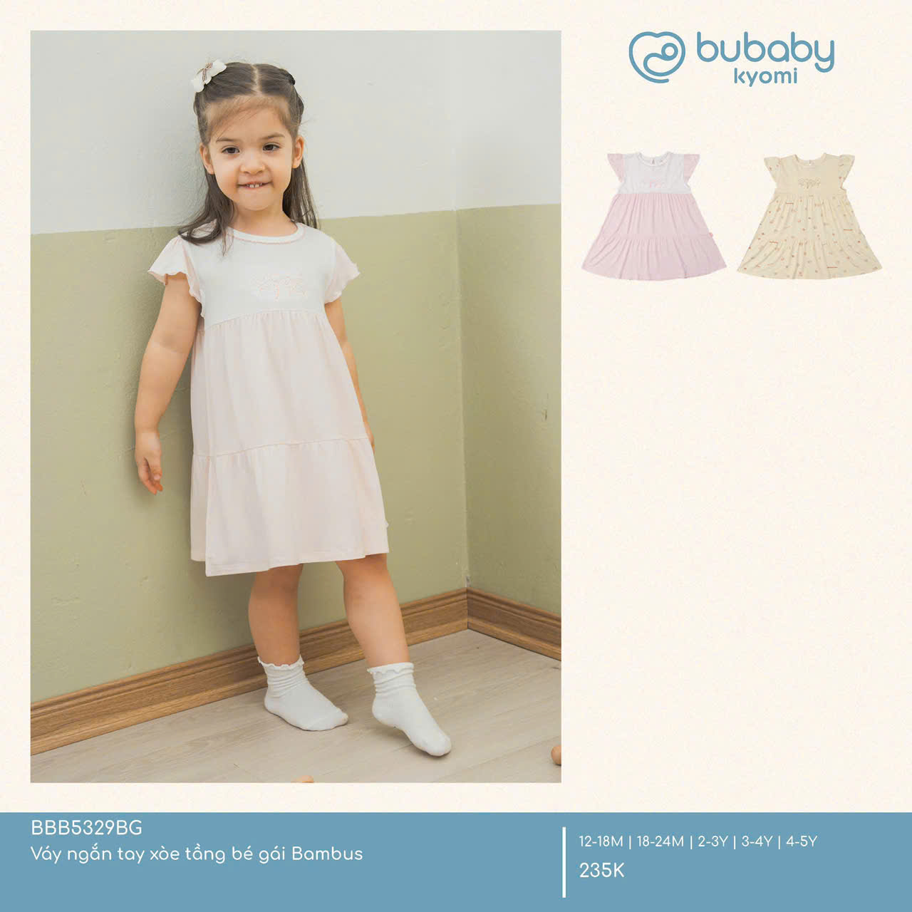 Đầm xòe tầng bé gái chất liệu sợi tre cao cấp Minnie 1992