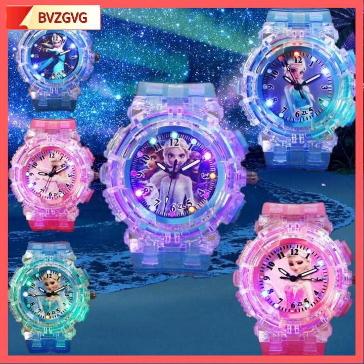 BVZGVG Dây đeo đồng hồ PVC Đồng hồ đeo tay Elsa đông lạnh Phát quang Tròn Đồng hồ Sáng Tạo Thường ngày Đồng hồ thạch anh