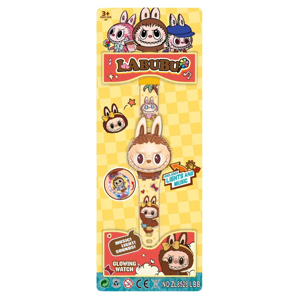CAYCXT SHOP Hoạt hình 3D Đồng hồ LED Phát sáng ban đêm Labubu Đồng hồ Thời trang Âm nhạc Đồng hồ số Dành cho trẻ em