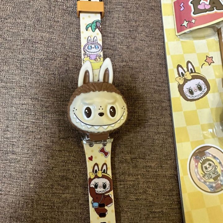 CAYCXT SHOP Hoạt hình 3D Đồng hồ LED Phát sáng ban đêm Labubu Đồng hồ Thời trang Âm nhạc Đồng hồ số Dành cho trẻ em