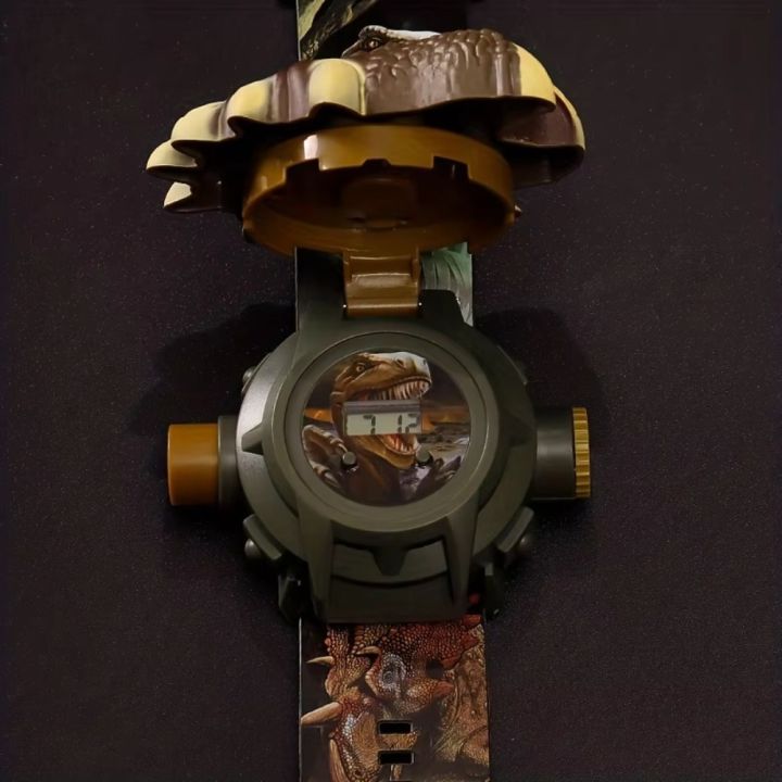 CHENJIE Khủng long 3D Đồng hồ đồ chơi hoạt hình Lật 24 Chiếu Đồng hồ điện tử Sáng tạo Sáng Đồng hồ trẻ em Quà tặng năm