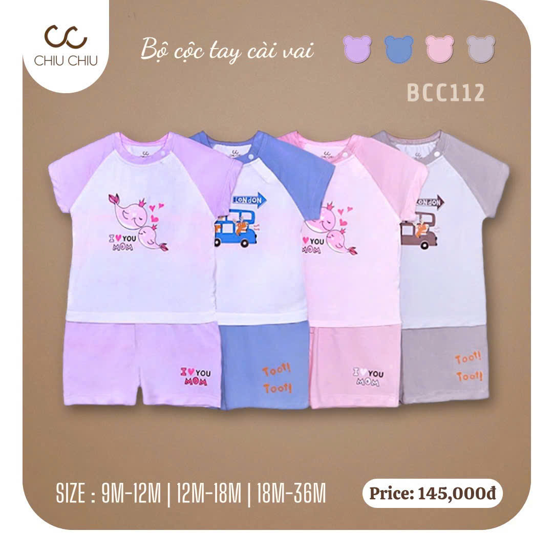 CHIU CHIU - Bộ quần áo cộc tay cài vai cho bé