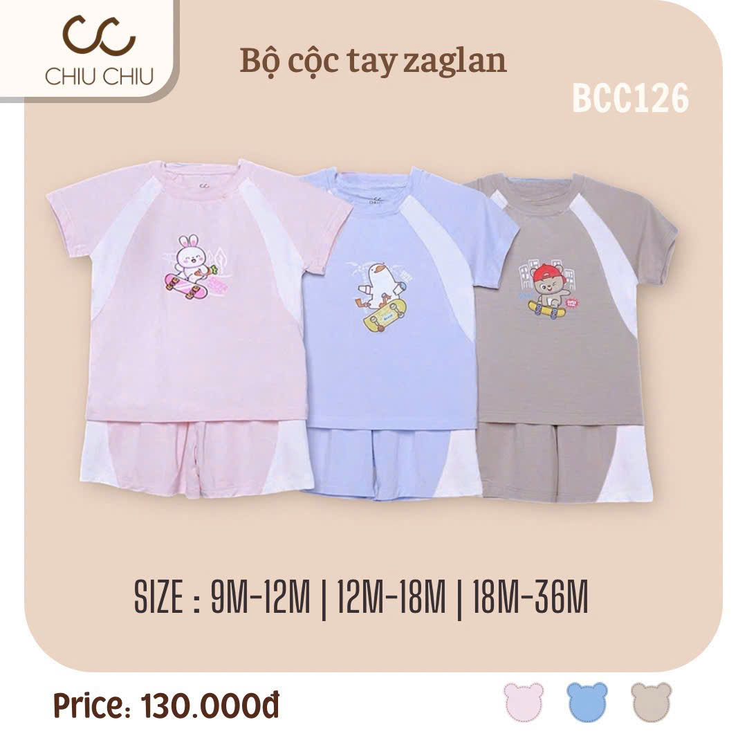 Bộ đồ cộc tay raglan năng động cho bé trai và bé gái