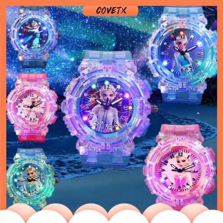 COVETX Phát quang Đồng hồ đeo tay Elsa đông lạnh Dây đeo đồng hồ PVC Tròn Đồng hồ thạch anh Sáng Tạo Thường ngày Đồng hồ đeo tay
