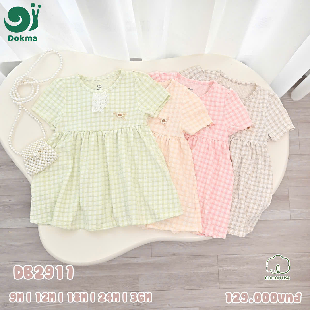 Đầm công chúa Dokma cotton thoáng mát cho bé yêu